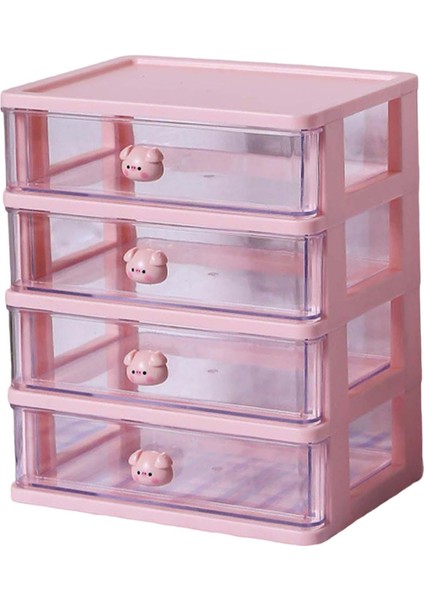 Masaüstü Çekmece Organizatör Makyaj Tutucu Takı Dolabı Yurt Banyo 4 Çekmeceler Pembe (Yurt Dışından)