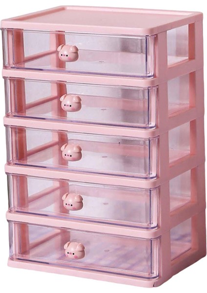 Masaüstü Çekmece Organizatör Makyaj Tutucu Takı Dolabı Yurt Banyo 5 Çekmeceler Pembe (Yurt Dışından)
