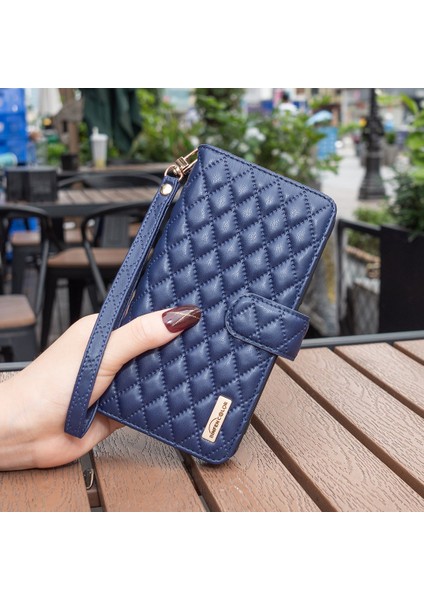 Samsung Galaxy A33 5g Bf Style-15 Için Binfen Renk Anti-Damla Fermuarlı Cep Pu Deri Telefon Kapağı Basılı Eşkenar Dörtgen Desen Mat Flip Case Stand (Yurt Dışından)