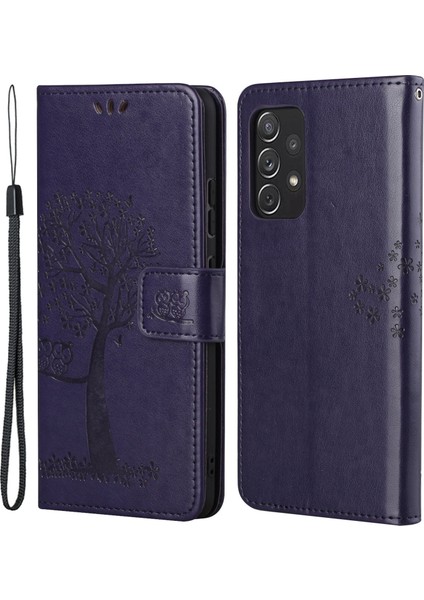 Baykuş Ağacı Deseni Baskılı Manyetik Toka Tpu ve Pu Deri Telefon Kılıfı Samsung Galaxy A73 5g Için Kayışlı Cüzdan Kapağı (Yurt Dışından)