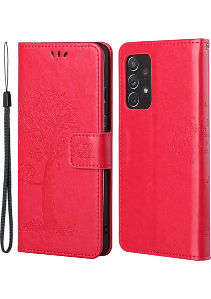 Baykuş Ağacı Deseni Baskılı Manyetik Toka Tpu ve Pu Deri Telefon Kılıfı Samsung Galaxy A73 5g Için Kayışlı Cüzdan Kapağı (Yurt Dışından)