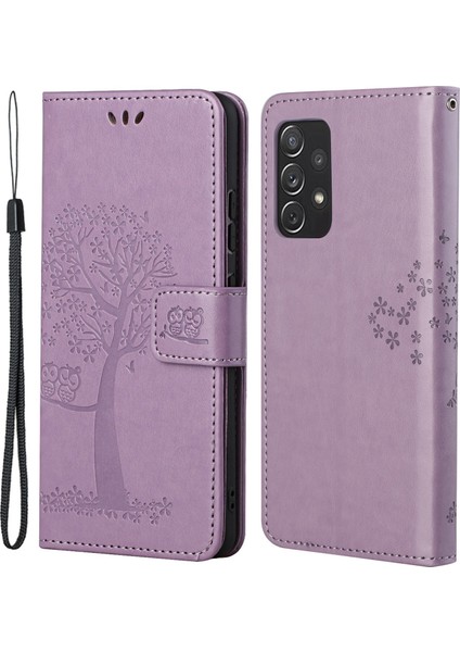 Baykuş Ağacı Deseni Baskılı Manyetik Toka Tpu ve Pu Deri Telefon Kılıfı Samsung Galaxy A73 5g Için Kayışlı Cüzdan Kapağı (Yurt Dışından)