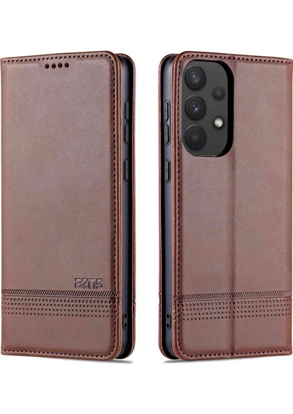 Samsung Galaxy A73 Için Azns 5g Katlanabilir Stand Dokulu Deri Telefon Kılıfı Manyetik Otomatik Absorbed Anti-Fall Anti Koruyucu Cüzdan (Yurt Dışından)