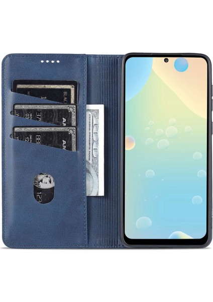Samsung Galaxy A73 Için Azns 5g Katlanabilir Stand Dokulu Deri Telefon Kılıfı Manyetik Otomatik Absorbed Anti-Fall Anti Koruyucu Cüzdan (Yurt Dışından)