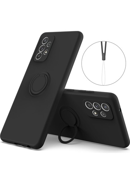 Samsung Galaxy A73 5g Yüzük Kickstand Sıvı Silikon Telefon Kılıfı Koruyucu Arka Kapak Bilek Kayışı (Yurt Dışından)
