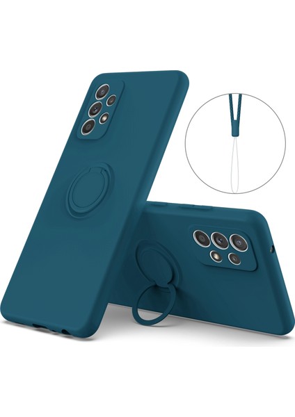 Samsung Galaxy A73 5g Yüzük Kickstand Sıvı Silikon Telefon Kılıfı Koruyucu Arka Kapak Bilek Kayışı (Yurt Dışından)