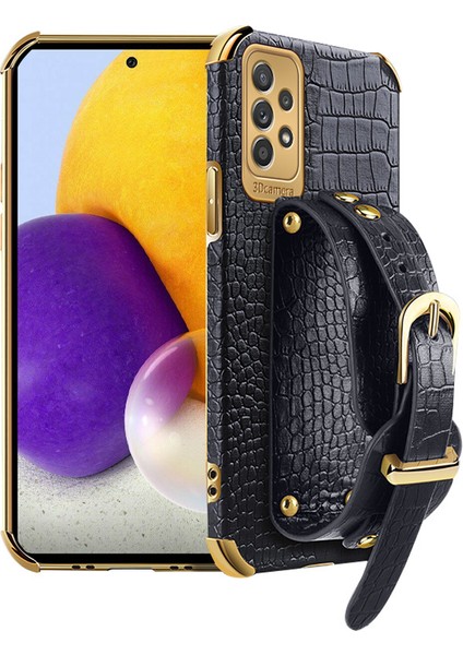 Samsung Galaxy A73 Için 5g Pu Deri Kaplamalı Tpu Cep Telefon Kapağı Timsah Dokusu 6d Elektrokaplatma Bilek Bantlı Hassas Kesme Kılıfı (Yurt Dışından)