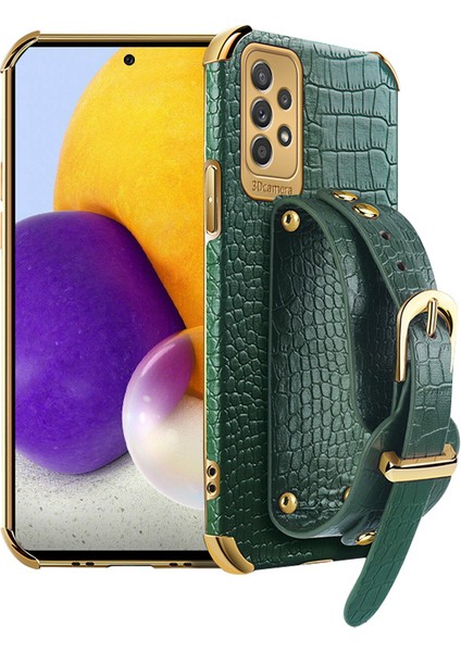 Samsung Galaxy A73 Için 5g Pu Deri Kaplamalı Tpu Cep Telefon Kapağı Timsah Dokusu 6d Elektrokaplatma Bilek Bantlı Hassas Kesme Kılıfı (Yurt Dışından)
