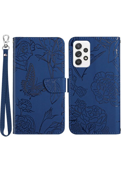 Samsung Galaxy A73 Için 5g Baskılı Kelebek Pu Pu Deri Deri Cüzdan Kılıf Manyetik Folio Stand Cilt Touch Telefon Kapağı El Kayışı ile (Yurt Dışından)
