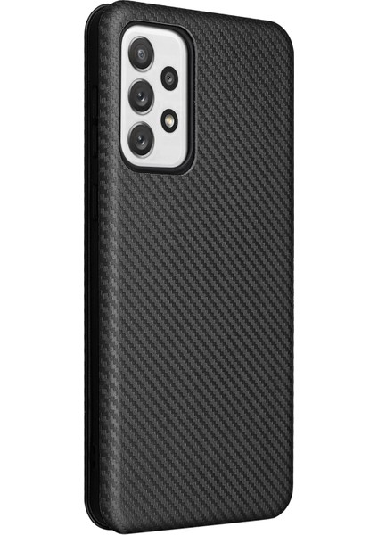 Karbon Fiber Doku Kart Tutucu Telefon Kılıfı Katlanabilir Stand Pu Deri Kapak Samsung Galaxy A73 5g (Yurt Dışından)