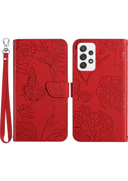 Samsung Galaxy A73 Için 5g Baskılı Kelebek Pu Pu Deri Deri Cüzdan Kılıf Manyetik Folio Stand Cilt Touch Telefon Kapağı El Kayışı ile (Yurt Dışından)
