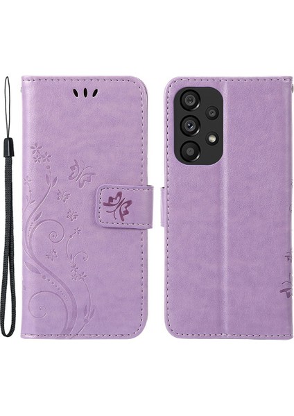 Samsung Galaxy A73 Için 5g Kelebek Çiçeği Baskılı Cüzdan Telefon Kılıfı Pu Deri Folio Flip Kapak Stand/kayış (Yurt Dışından)