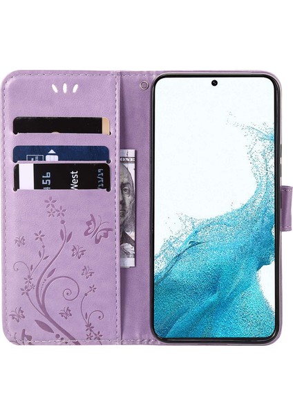 Samsung Galaxy A73 Için 5g Kelebek Çiçeği Baskılı Cüzdan Telefon Kılıfı Pu Deri Folio Flip Kapak Stand/kayış (Yurt Dışından)