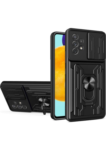 Kickstand Kamera Kapağı Slayt Anti-Çizik Koruyucu Sert Pc Samsung Galaxy A53 5g Için Kart Tutucu Yuvası ile Yumuşak Tpu Kılıf (Yurt Dışından)