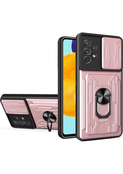 Kickstand Kamera Kapağı Slayt Anti-Çizik Koruyucu Sert Pc Samsung Galaxy A53 5g Için Kart Tutucu Yuvası ile Yumuşak Tpu Kılıf (Yurt Dışından)