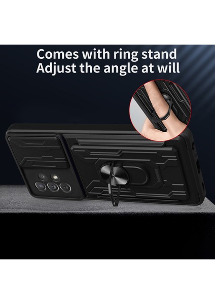 Kickstand Kamera Kapağı Slayt Anti-Çizik Koruyucu Sert Pc Samsung Galaxy A53 5g Için Kart Tutucu Yuvası ile Yumuşak Tpu Kılıf (Yurt Dışından)