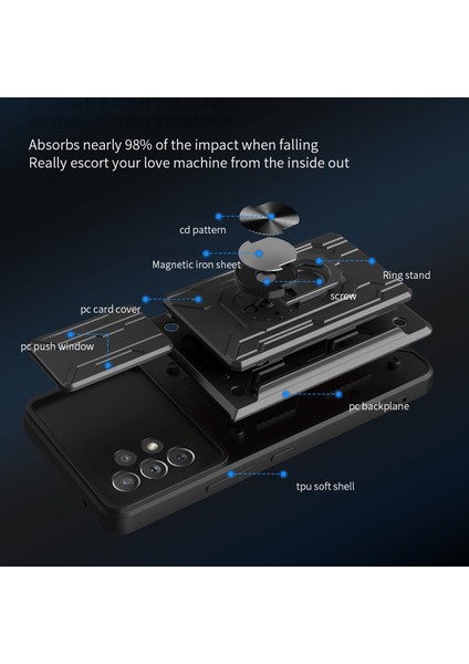 Kickstand Kamera Kapağı Slayt Anti-Çizik Koruyucu Sert Pc Samsung Galaxy A53 5g Için Kart Tutucu Yuvası ile Yumuşak Tpu Kılıf (Yurt Dışından)
