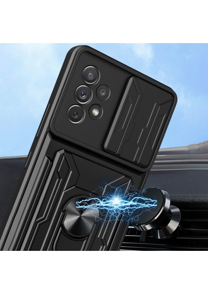 Kickstand Kamera Kapağı Slayt Anti-Çizik Koruyucu Sert Pc Samsung Galaxy A53 5g Için Kart Tutucu Yuvası ile Yumuşak Tpu Kılıf (Yurt Dışından)