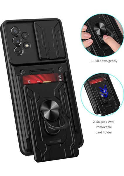 Kickstand Kamera Kapağı Slayt Anti-Çizik Koruyucu Sert Pc Samsung Galaxy A53 5g Için Kart Tutucu Yuvası ile Yumuşak Tpu Kılıf (Yurt Dışından)