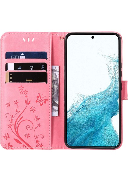 Samsung Galaxy A73 Için 5g Kelebek Çiçeği Baskılı Cüzdan Telefon Kılıfı Pu Deri Folio Flip Kapak Stand/kayış (Yurt Dışından)