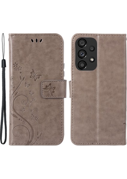 Samsung Galaxy A73 Için 5g Kelebek Çiçeği Baskılı Cüzdan Telefon Kılıfı Pu Deri Folio Flip Kapak Stand/kayış (Yurt Dışından)
