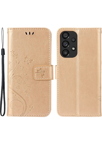 Samsung Galaxy A73 Için 5g Kelebek Çiçeği Baskılı Cüzdan Telefon Kılıfı Pu Deri Folio Flip Kapak Stand/kayış (Yurt Dışından)