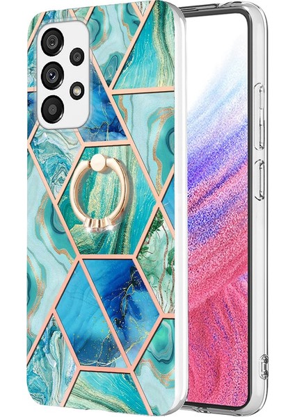 Samsung Galaxy A53 Için 5g Yb Imd Serisi-7 Mermer Desen Bump Kanıtı Tpu Kılıfı, Yüzük Kickstand Telefon Kapağı Elektrokaplatma Imd Koruyucu Kabuk (Yurt Dışından)