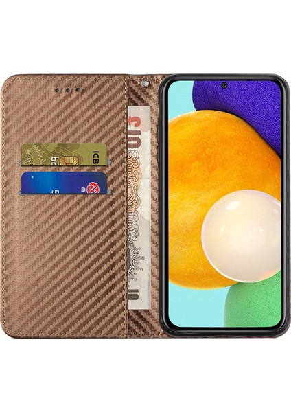 Samsung Galaxy A53 5g Karbon Fiber Dokusu Için Manyetik Otomatik Emici Pu Deri Kasa, Stant Cüzdanı (Yurt Dışından)
