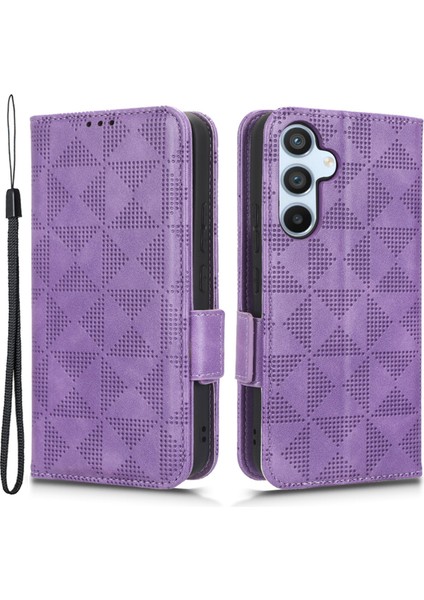 Samsung Galaxy A54 Için 5g Anti-Drop Pu Deri Deri Cüzdan Koruyucu Telefon Kılıfı Baskılı Üçgen Desen Stand Kapağı Bilek Kayışı (Yurt Dışından)