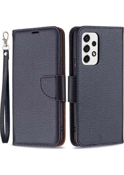 Düz Renkli Litchi Doku Şok Geçirmez Folio Flip Manyetik Kapatma Deri Kasa Kapak Cüzdanlı Samsung Galaxy A53 5g (Yurt Dışından)