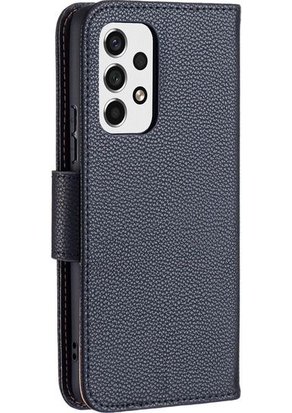 Düz Renkli Litchi Doku Şok Geçirmez Folio Flip Manyetik Kapatma Deri Kasa Kapak Cüzdanlı Samsung Galaxy A53 5g (Yurt Dışından)