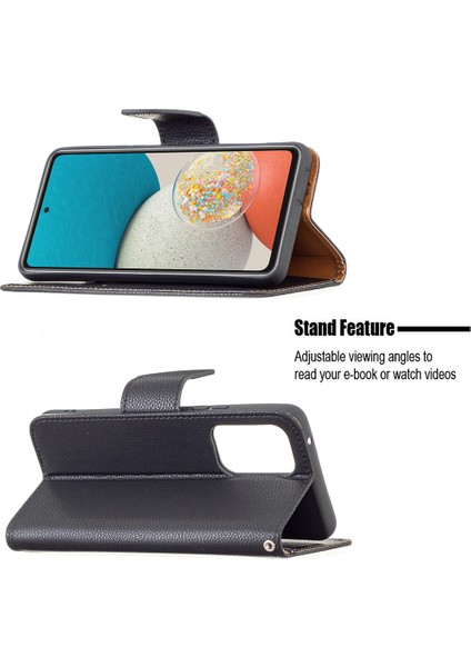 Düz Renkli Litchi Doku Şok Geçirmez Folio Flip Manyetik Kapatma Deri Kasa Kapak Cüzdanlı Samsung Galaxy A53 5g (Yurt Dışından)