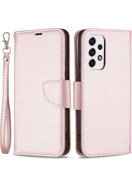 Düz Renkli Litchi Doku Şok Geçirmez Folio Flip Manyetik Kapatma Deri Kasa Kapak Cüzdanlı Samsung Galaxy A53 5g (Yurt Dışından)