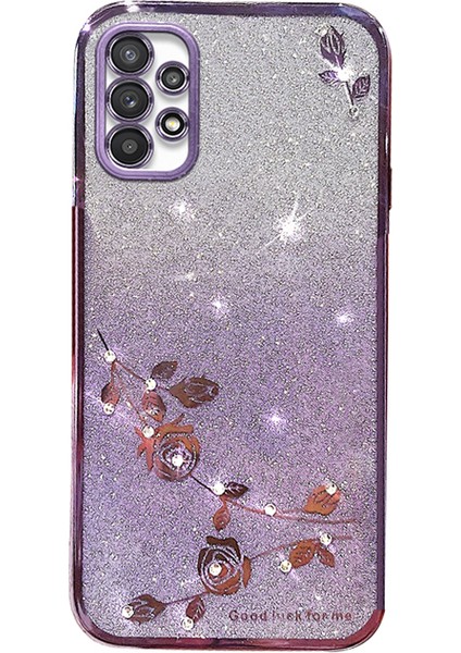 Samsung Galaxy A53 Için 5g Gradyan Glitter Tpu Kapak Çiçek Rhinestone Dekor Anti-Drop Telefon Kılıfı (Yurt Dışından)