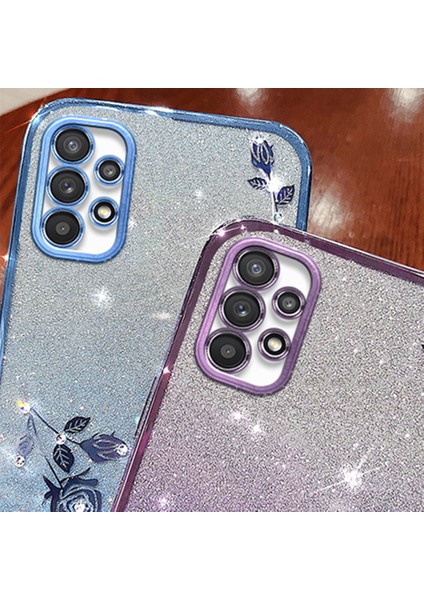 Samsung Galaxy A53 Için 5g Gradyan Glitter Tpu Kapak Çiçek Rhinestone Dekor Anti-Drop Telefon Kılıfı (Yurt Dışından)