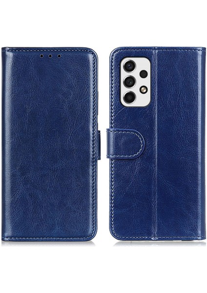 Deri Kılıf Çılgın At Doku Cüzdan Tasarım Telefon Kapak Stant Kabuğu Samsung Galaxy A53 5g (Yurt Dışından)