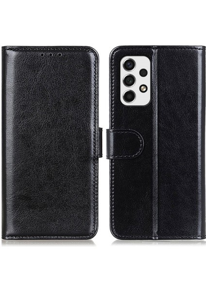 Deri Kılıf Çılgın At Doku Cüzdan Tasarım Telefon Kapak Stant Kabuğu Samsung Galaxy A53 5g (Yurt Dışından)