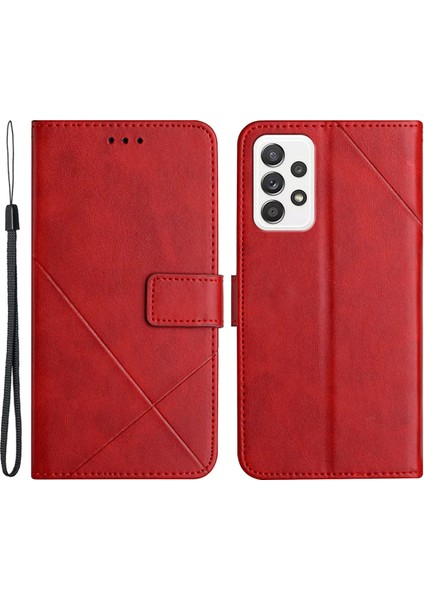 Samsung Galaxy A53 Için 5g Düz Renk Baskı Hatları Stand Cüzdanı Pu Deri Kapak Folio Flip Telefon Kasası (Yurt Dışından)