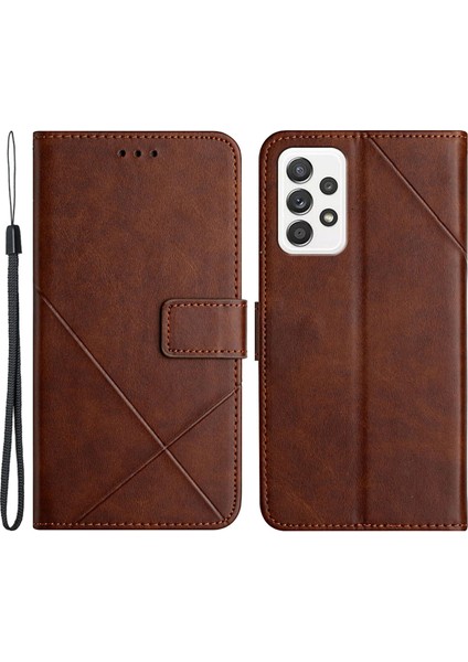 Samsung Galaxy A53 Için 5g Düz Renk Baskı Hatları Stand Cüzdanı Pu Deri Kapak Folio Flip Telefon Kasası (Yurt Dışından)