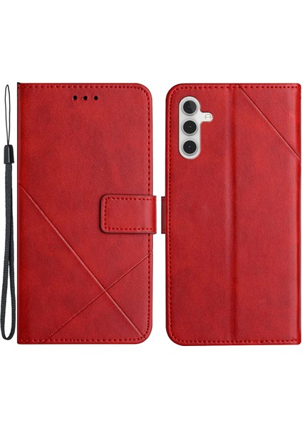 Samsung Galaxy A54 5g Hat Için Baskı Düz ​​renkli Pu Deri Deri Cüzdan Stand Kılıfı Tam Koruma Telefon Kapağı Kayışlı (Yurt Dışından)