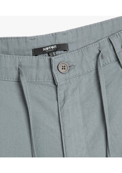 Keten Karışımlı Şort Bermuda Beli Bağcıklı Düğmeli Cep Detaylı modelleri