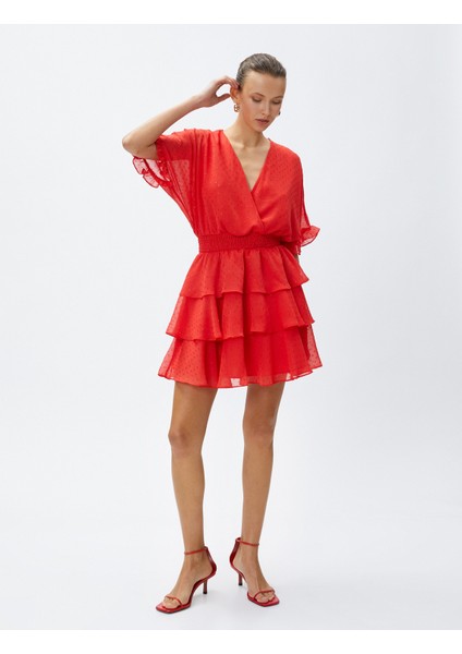 Şifon Abiye Elbise Katlı V Yaka