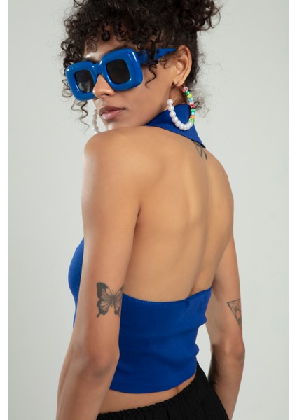 Kadın V Açmalı Polo Yaka Spor Triko Crop Top Büstiyer fırsatları