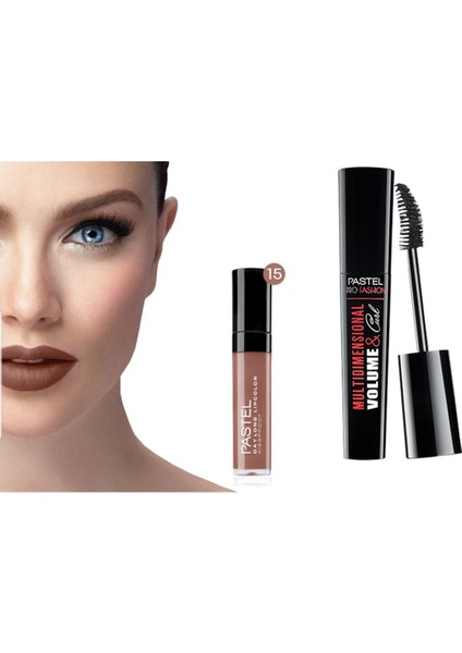 Daylong Mat Likit Ruj 15 + Pastel Multidimentional Volume & Curl Maskara
