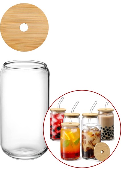 Bambu Kapaklı Kavanoz Bardak 350 ml