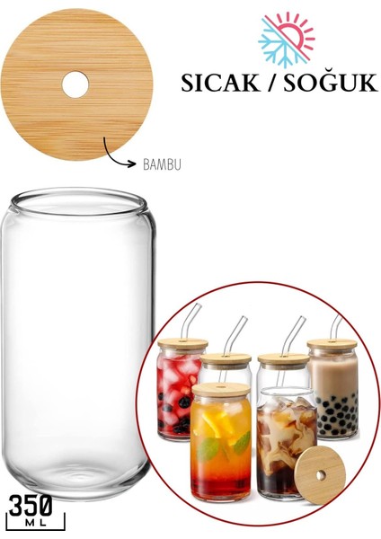 Bambu Kapaklı Kavanoz Bardak 350 ml