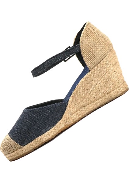 Burnu Hasır Dolgu Topuk Kadın Keten Hasır Espadril fiyatları