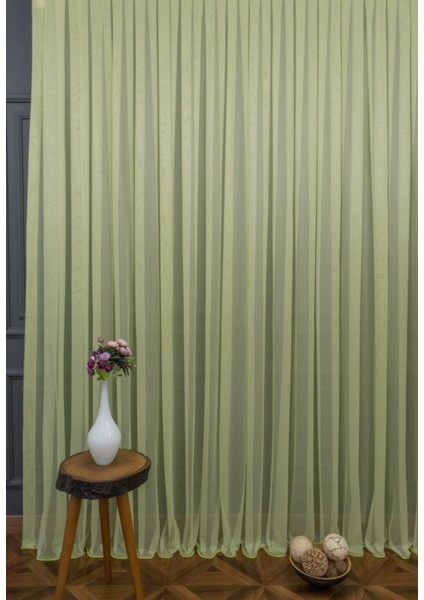 Taç Fıstık Yeşil Düz Renk, 1/2 Seyrek Pile Tül Perde Tek Kanat - 110 x 200 cm