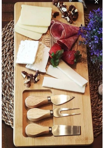 Bambu Peynir Sunum Tahtası 3 Bıçaklı Set