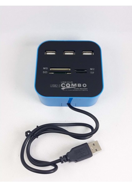 USB 2.0 HUB ÇOKLAYICI 3 PORT KART OKUYUCU ÇOKLU HADRON HDX-7006 Mavi